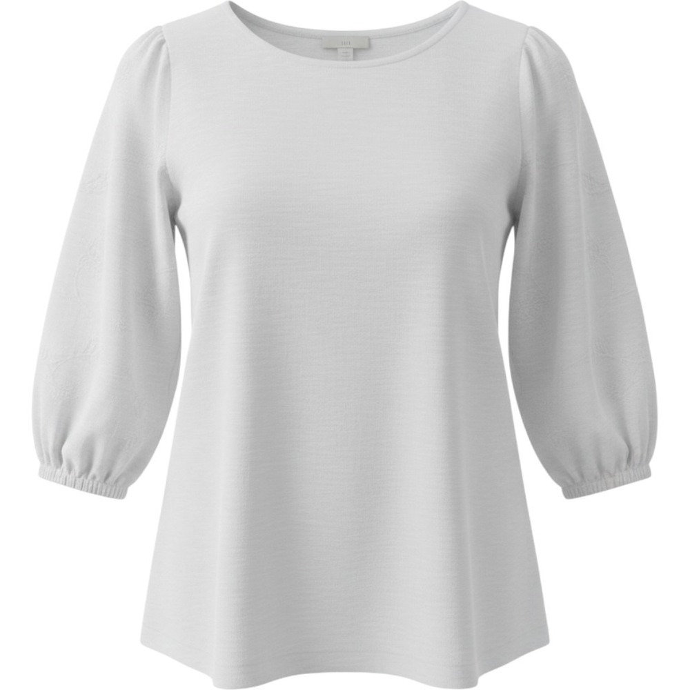 J. Jill White Slub Knit Top S Small Embroidered 3/4 Balloon Sleeve Boho Blouse
